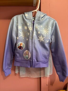 Frozen Elsa Anna zip up sweatshirt with hood and detachable cape xxs 2T/3T
